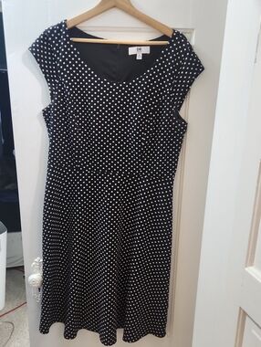 SD Collection Black & White Polka Dot Midi Fit-and-Flare Dress